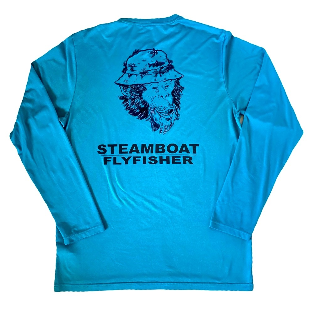 Patagonia Steamboat Flyfisher Monkey Long Sleeve T-Shirt Blue Medium